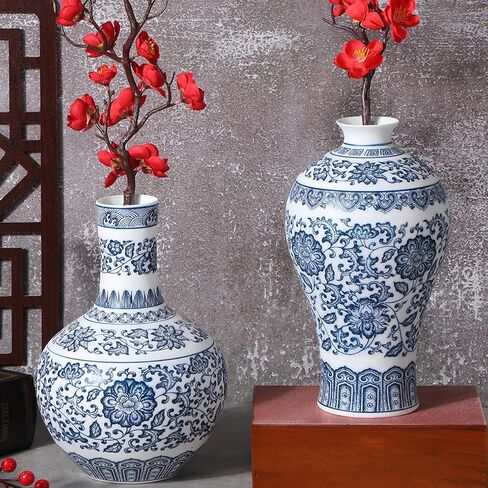 Maxcheck 2 قطعة الخزف الأزرق والأبيض مزهرية 9 بوصة Chinoiserie زهرية خمر السيراميك الشرقية زهرية الصينية اليدوية الكلاسيكية زهرة زهرية ديكور للمنزل مكتب رف الكتب الجدول in Saudi Arabia