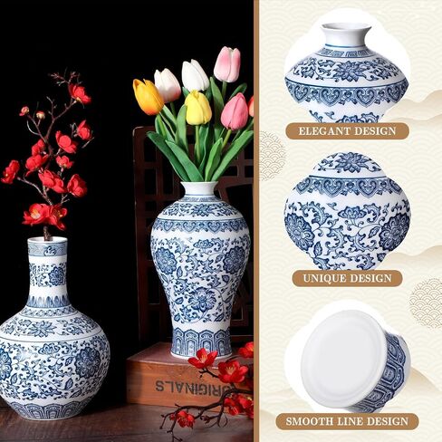 Maxcheck 2 قطعة الخزف الأزرق والأبيض مزهرية 9 بوصة Chinoiserie زهرية خمر السيراميك الشرقية زهرية الصينية اليدوية الكلاسيكية زهرة زهرية ديكور للمنزل مكتب رف الكتب الجدول in Saudi Arabia