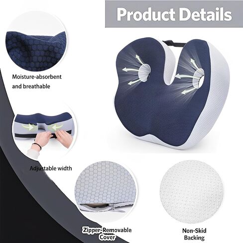 Seat Cushion, Seat Cushion for Sit Bone and Back Pain Relief, Butt, Tailbone, Hip, Hamstring, Posture Support - Memory Foam Comfort Ischial Tuberosity Pillow (Black) in Saudi Arabia