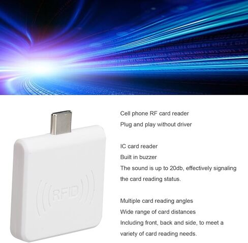 Type C RFID Card Reader, 13.56Mhz RFID IC Card Reader with Type C Male, Mini Portable Contactless Mobile Phone Card Reader for Android (White) in Saudi Arabia