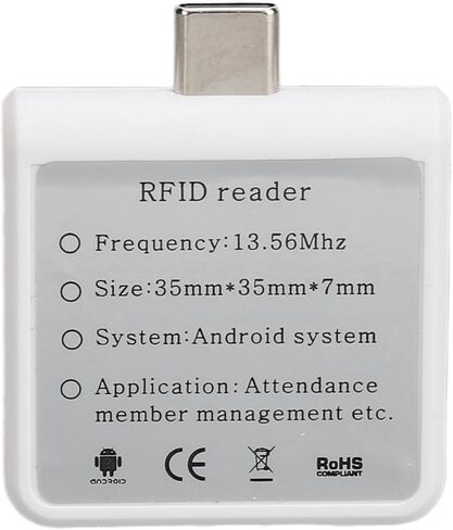 Type C RFID Card Reader, 13.56Mhz RFID IC Card Reader with Type C Male, Mini Portable Contactless Mobile Phone Card Reader for Android (White) in Saudi Arabia