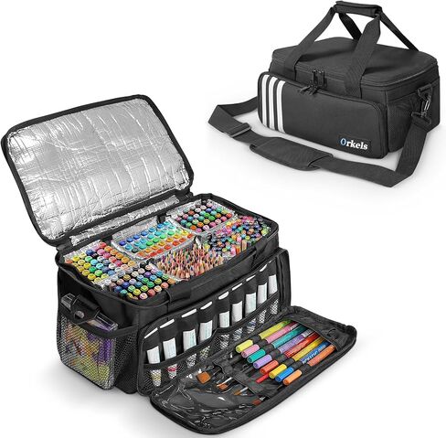 Orkels Craft Paint and Marker Organizer ، حقيبة تخزين للطلاء الأكريليك مع فرشاة وزجاجة حاملين ، حقيبة حمل كبيرة للفنانين (أسود) in Kuwait