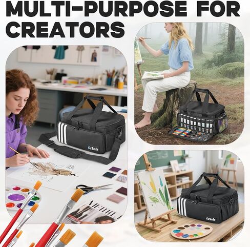 Orkels Craft Paint and Marker Organizer ، حقيبة تخزين للطلاء الأكريليك مع فرشاة وزجاجة حاملين ، حقيبة حمل كبيرة للفنانين (أسود) in Kuwait