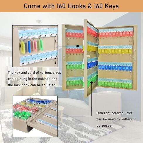 INTSUPERMAI 160 Keys Storage Box Wall Mount Key Cabinets Key Holder Box with Combination Lock Box Holder Cabinet Storage Hooks Lock Box 160 Keys in Kuwait