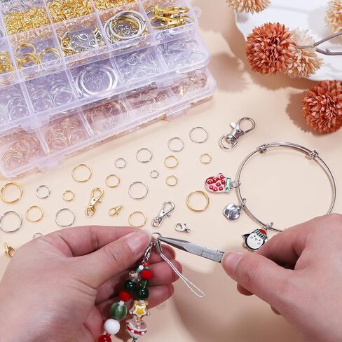 1503pcs حلقات قفزة الذهب لمجوهرات صنع المجوهرات مجموعة قلادة قلادة مع أدوات مفتوحة كماشة ملقطات ومشابك لوبستر لأدوات المجوهرات إصلاح أدوات المجوهرات in Kuwait