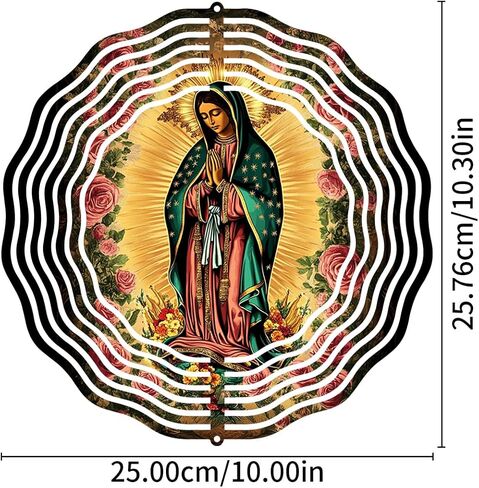 Virgin Mary Prayer Wind Spinner, Metal Wind Spinners Outdoor Indoor, Virgin Mary Rose Hanging Garden Decor for Outside, Stainless Wind Spinners for Yard and Garden 10 inch 3D (25.76X25 CM) in Saudi Arabia
