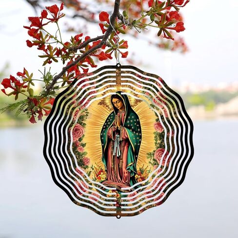 Virgin Mary Prayer Wind Spinner, Metal Wind Spinners Outdoor Indoor, Virgin Mary Rose Hanging Garden Decor for Outside, Stainless Wind Spinners for Yard and Garden 10 inch 3D (25.76X25 CM) in Saudi Arabia