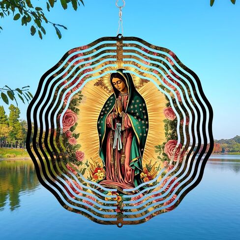 Virgin Mary Prayer Wind Spinner, Metal Wind Spinners Outdoor Indoor, Virgin Mary Rose Hanging Garden Decor for Outside, Stainless Wind Spinners for Yard and Garden 10 inch 3D (25.76X25 CM) in Saudi Arabia