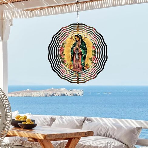 Virgin Mary Prayer Wind Spinner, Metal Wind Spinners Outdoor Indoor, Virgin Mary Rose Hanging Garden Decor for Outside, Stainless Wind Spinners for Yard and Garden 10 inch 3D (25.76X25 CM) in Saudi Arabia