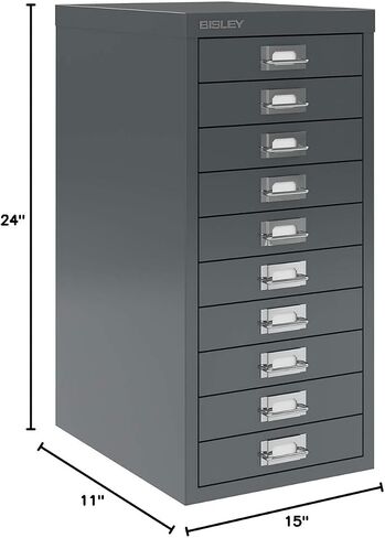 Bisley 5-Drawer Steel MultiDrawer Cabinet - Doulton Blue, Chrome Pull Handles with Label Holders, Powder-Coated Steel, Removable Drawers, Desktop Storage, Labels Included in Kuwait
