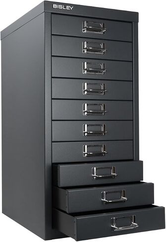 Bisley 5-Drawer Steel MultiDrawer Cabinet - Doulton Blue, Chrome Pull Handles with Label Holders, Powder-Coated Steel, Removable Drawers, Desktop Storage, Labels Included in Kuwait