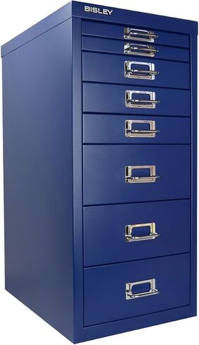 Bisley 5-Drawer Steel MultiDrawer Cabinet - Doulton Blue, Chrome Pull Handles with Label Holders, Powder-Coated Steel, Removable Drawers, Desktop Storage, Labels Included in Kuwait