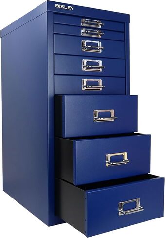 Bisley 5-Drawer Steel MultiDrawer Cabinet - Doulton Blue, Chrome Pull Handles with Label Holders, Powder-Coated Steel, Removable Drawers, Desktop Storage, Labels Included in Kuwait