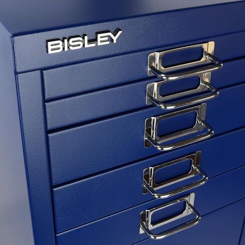 Bisley 5-Drawer Steel MultiDrawer Cabinet - Doulton Blue, Chrome Pull Handles with Label Holders, Powder-Coated Steel, Removable Drawers, Desktop Storage, Labels Included in Kuwait