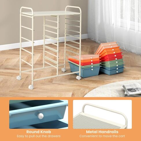 Rolling Cart with 15 Drawers, Rolling Drawer Organizer Cart w/Lockable Wheels, Removable & 2-Sized Storage Drawers, Art Cart for School Home Art Supplies Crafts File Scrapbook in Saudi Arabia