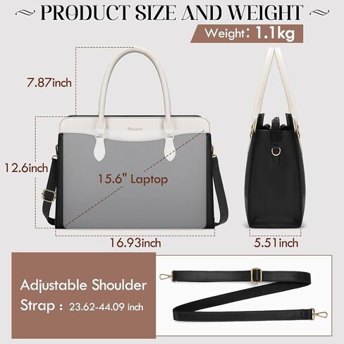 RAINSMORE Laptop Bag for Women 15.6 Inch Waterproof PU Leather Work Tote Bags Large Laptop Purse for Women Professional Womens Briefcase Computer Bags for Business Office Teacher, Black & White in Saudi Arabia
