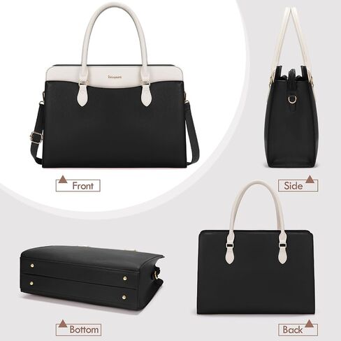 RAINSMORE Laptop Bag for Women 15.6 Inch Waterproof PU Leather Work Tote Bags Large Laptop Purse for Women Professional Womens Briefcase Computer Bags for Business Office Teacher, Black & White in Saudi Arabia