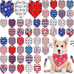 48 Pcs 4th of July Dog Bandanas Bulk Patriotic Bandana to Dog Independence Day Puppy Triangle Scarf Bibs Adjustable Washable Scarves for Small Medium Pet Independence Day Costume Accessory