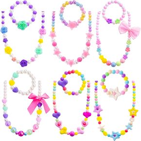 Kids Jewelry Toddler Necklaces for Girls: 6set Toddler Jewelry Age 3-5 Little Girl Play Jewelry's Ages 4-6, Colorful Childrens Necklace and Bracelet Set for Girl Gifts, Party Favors for Girls