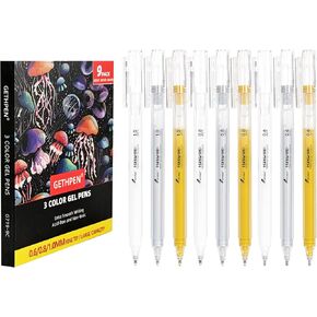 Gold Silver White Gel Pens - 0.6/0.8/1.0mm Extra Fine Point Opaque Archival Ink Pen Set for Black Paper Art, Holiday Gifts & Bullet Journaling - 9 Pack Gel Pens for Artists, Card Making Sketching