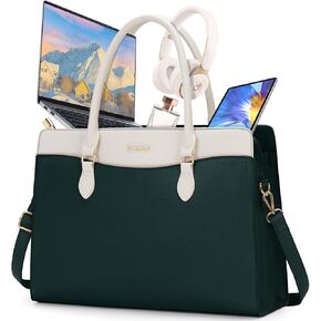 RAKERMORE LAPTOP BAG للنساء 15.6 بوصة مقاوم للماء PU LEATHER LEATHER حقائب كبيرة من محفظة الكمبيوتر المحمول للنساء حقائب كمبيوتر المرأة الاحترافية لمدرس مكتب الأعمال ، بالأبيض والأسود
