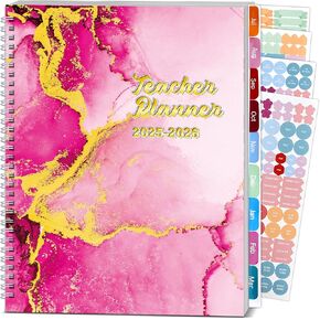 Teacher Planner 2025-2026 Notebook with 10 Section Lesson Book Daily Weekly Monthly 8.5"x11" Organizer Spiral Bound Planning Stickers, Dated Calendar, Pocket Folder, Page Tabs(Black Starry Sky)