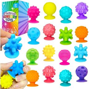 Sensory Fidget Toys Kids Adults, 16Pcs Textured Suction Toys for Autism Kids Calming, Sensory Desk Toys for Anxiety Relief, Fidget Strips for Classroom Office (Style 2)