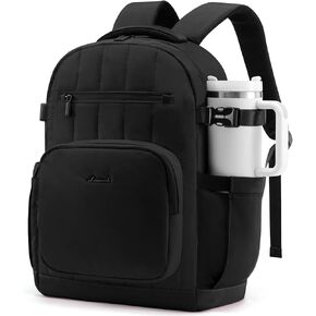 LOVEVOOK Laptop Backpack Women with Pouch Pocket for Large Capacity Cup,15.6 Inch Lightweight Puffer Computer Laptop Bag Travel Backpack Purse for Work College Teacher Personal Item,Black-White-Brown