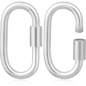 2pcs Oval Locking Jump Rings, 925 Sterling Silver Screw Carabiner Lock, Jewelry Clasp Snap Hook Clips for DIY Crafts Jewelry Making- Silver