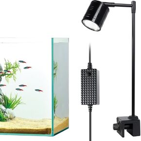 UPETTOOLS Clip On Aquarium Light, Full Spectrum Fish Tank Spotlight with 3 Light Colors & Adjustable Light Head, Suitable for Fish Tanks, Plant, Coral