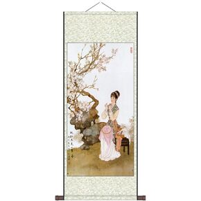 Chinese Silk Scroll Painting - Oriental Classical Girls Pattern, Traditional Asian Wall Art Hanging Reel Painting, Home Decor(D,70x170cm/27.5x67inch)