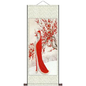 Chinese Painting Wall Art Hanging Silk Scroll - Walking in The Snow to Seek Plums, Oriental Asian Reel Painting, Home Decor(B,30x100cm/11.8x39.3inch)