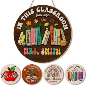 Personalized Teacher Appreciation Plywood Door Hanger Plaque - Customized Back to School Decoration Table Stand Name Wood Sign for School, Classrom - Unique Gifts from Students