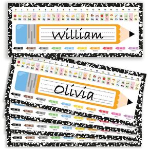 42 PCS Desk Name Tags for Classroom, Studennt Name Tags for Desks, Student Name Plates for Desks Classroom, Kindergarten, Preschool, Composition Colorful Teacher Nameplates 4.7x4.7 (Photo)