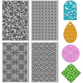 4PCS Polymer Clay Texture Sheets Set for Using with Clay Cutters, Vintage Clay Texture Mats, Pottery Jewelry Making Kit DIY Creative Crafts Tools