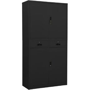Organize Your Office with Anthracite Steel Cabinet, 3 Adjustable Shelves, 2 Drawer Storage, 35.4" x 15.7" x 70.9"