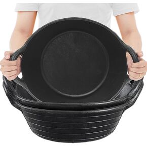 Maxdot 3 Pieces Rubber Feed Pan with Handle 3 Gallon Durable Versatile Horse Feeder Bucket for Livestock Animal Pets Feeding Watering Bowl Supplies