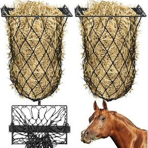 2 Set Wall Mount Hay Feeder with Net Collapsible Hay Rack with Net Slow Feeder for Horses Goats