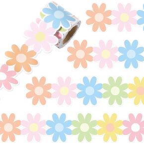 Daisy Flower Bulletin Board Border Decoration 32.8Ft Pastel Floral Bulletin Border Daisy Flower Die-Cut Rolled Borders Trim Cutout for Summer School Office Wall Classroom Home Chalkboard Decor