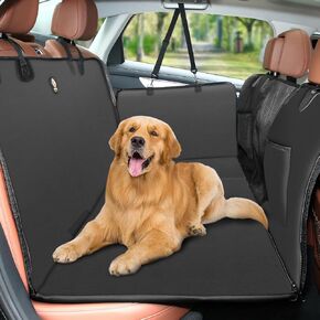 Tails & Tales Back Seat Extender for Dogs, 2025 Upgraded Double-Thick PU Leather Dog Car Back Seat Cover with Hard Bottom, Waterproof & Anti-Scratch, Supports Up to 400 lbs, Fits Car, SUV and Truck