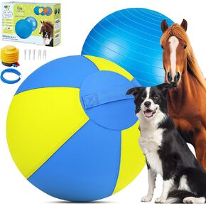 Herding Ball for Dogs and Horses - 25" Jolly Ball for Dogs, Agility Training Equipment, Herding for Australian/German Shepherd, Improved Bite-Resistant, Reinforced Sewing Dog Toys - Blue&Yellow Large