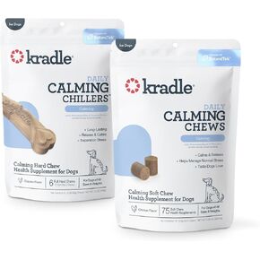 Kradle Calming Bundle for Dogs - Chillers Hard Chews (6) + Soft Chews (75) - Chicken Flavor - Ashwagandha L-Theanine GABA