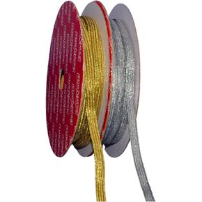 SewKrafts Metallic Elastic Bands, 2 Pack, 1/4 Inch x 10 Yards Each, Silver & Gold Elastic Ribbon, Lurex Glitter Elastic Cord for Sewing, Crafting, Party Decors, Gift Wrapping, and DIY Fashion