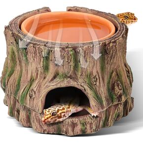 3 in 1 Reptile Hide Cave,Lizard Humid Hideout with Detachable Base and Clay Water Dish,Essential Reptile Terrarium Tank Accessories Decor for Leopard Geckos, Crested Geckos, Snakes, Crabs