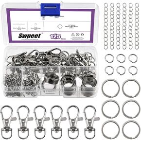 SWPEET 125PCS MODRECHAIN ​​GOLDEN MATION ، 25pcs Swivel Lanyard Snap Hook ، حلقة مفاتيح 25p ، سلاسل موسعة 25p ، حلقات الوثب المفتوحة 50p ، مشابك جراد البحر الدوارة ، مقاطع مفاتيح مفاتيح