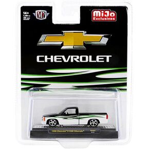 1990 Chevy C1500 Silverado Pickup Truck Black and White with Graphics Limited Edition to 4400 Pieces Worldwide 1/64 Diecast Model Car by M2 31500-MJS63