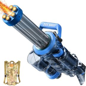 Gatling Electric Water Gun for Adults & Kids,The Most Powerful Full Auto Squirts Gun with Large Capacity Water Storage Backpack,Up to 36ft Shooting Range,Dazzling Gunfire Effects Muzzle Flash-Black