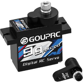 GOUPRC 9G Micro Digital Servo of Metal Gears for Arrma Granite Grom 1/18 Typhon Grom 1/14 Mini Mojave Grom 1/14 RC Car Duggy Truck ، ترقية أجزاء مع مرور 20T Servo Horn Black