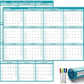 24" x 36" Exellewis Academic Wall Calendar 2025-2026, July 2025 to June 2026, Large Wet & Dry Erase Laminated School Year Calendar for Wall, 2-Sided Reversible Horizontal/Vertical 12-Month Yearly Planner