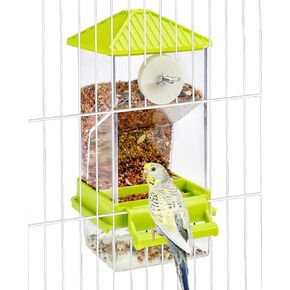 Hamiledyi Automatic Bird Feeder No Mess Bird Cage Feeder Seed Food Container with Perch Transparent Parrot Cage Accessories for Parakeets, Budgies, Cockatoos, Finches, Lovebirds, Canaries (Green)